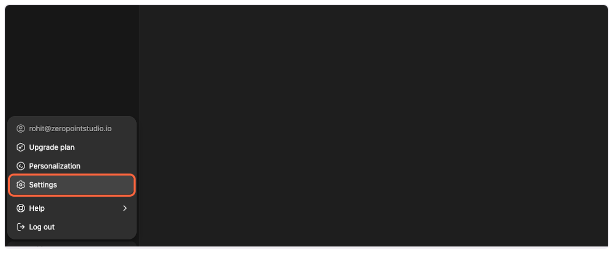 Click on Settings in the profile menu - YouTube Transcript MCP setup