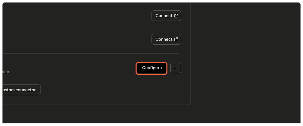 Click Configure button - YouTube Transcript MCP